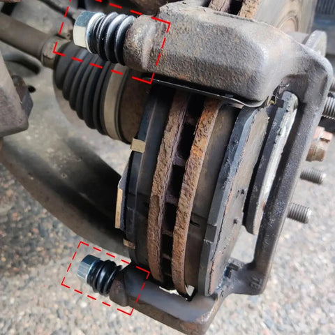 Premium Brake Caliper Slider Guide Pin Replacement For Disc Housing Bolts With Rubber Seals For Smooth Sopping And Long Life Durability Easy Install on rusty brake caliper