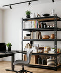 5 Tier Beefy Heavy Duty Metal Storage Shelving Rack With Adjustable Shelves, 3000 Lb Total Capacity, 60 Inch High, 28 Inch Wide, 12 Inch Deep, Ideal for Garage, Warehouse, Pantry, Kitchen, and Office in black office storage use