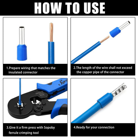 How to use Self Adjusting Ferrule Crimping Tool Kit With 1200 Wire Terminals AWG 28 8 Auto Ratchet Crimper for wiring.