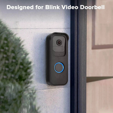 No Drill Stick-On Door Mount For 1st Gen Video Doorbell installed on a wall, adhesive mount bracket with protective cover in black.