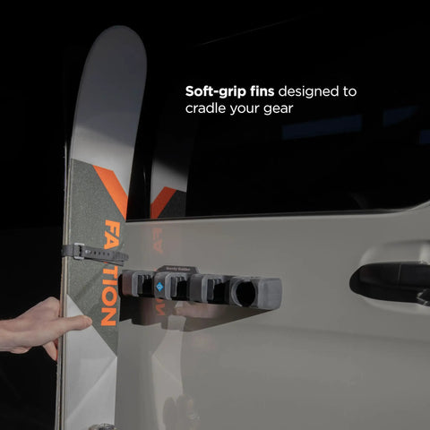 Magnetic Car Gear Bar Mount For Ski Snowboard Bike Poles And Outdoor Gear Silicone Vehicle Mount in use on a vehicle door