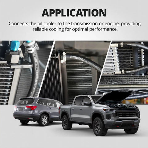 5 Foot Three Eighth Inch Transmission Cooler Hose Built Solid For High Pressure Power Steering And Hydraulic Oil Cooling SAE J1532 rated installed in vehicle engine for optimal performance.