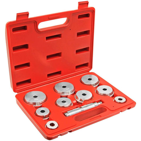 10 Pc Master Bearing Race And Seal Driver Kit with 9 precision wheel inserts from 1.565 to 3.180 inches in blow-mold case
