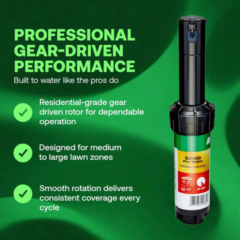 5000 Rotor With Nozzle Tree Two Pack And CPRTOOL All In One Bundle For Three Quarters Inch Inlet displayed vertically on green background