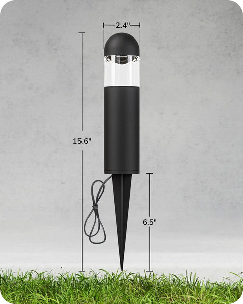 Low Voltage Landscape Lighting 12V 3W 3000K Warm White Outdoor Bollard Lights with Connectors, side view on grassy surface