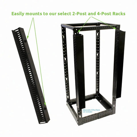 One Channel Steel Vertical Cable Manager With Plastic Tray Mount Buttons, 68 Inch Duct Organizer For 19 Inch Racks