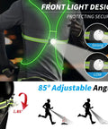 LED Reflective Running Vest With Front Light For Runners And Cyclists, highlighting front light, strong and low brightness.