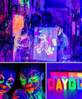 60W LED Black Light Bar With 60 LEDs, 120 Degree Flood Beam, 32x32ft Coverage showing neon body paint and fluorescent posters