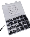 360 Pcs Nylon Hex Spacer Screws Kit M2 M2.5 M3 Black Assortment in case with various fasteners and screwdriver, for computer hardware.