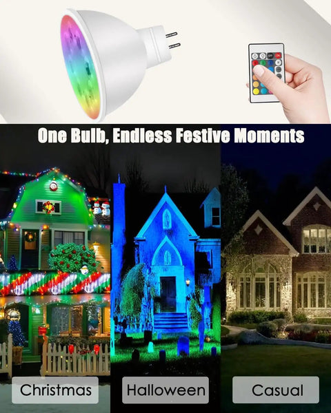 MR16 LED Color Changing Bulbs 4W 12V Gu5.3 Bi Pin Landscape Lighting Kit with 15 color options and remote for holiday decor