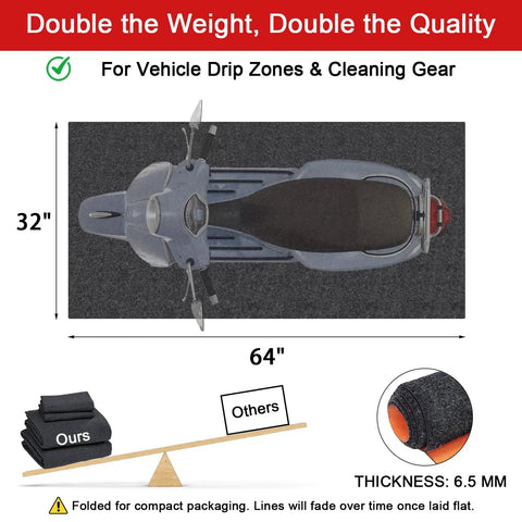 Oil Spill Mat For Garage Floor 64x32 Inches Under Car Absorbent And Waterproof Shop Grade Floor Protector with motorcycle on top