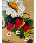 Close-up of hand-painted strawberries and flowers on lazy susan; Hand Painted Strawberry Lazy Susan 19.5 Inch For Farmhouse Kitchen Decor And Organization