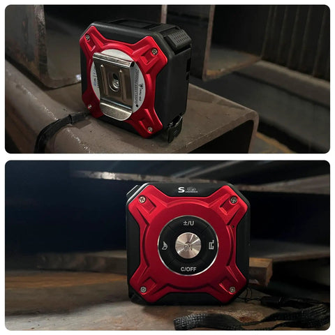 Two In One Laser Tape Measure With Level And Backlit LCD 131 Ft Laser Distance Meter 16 Ft Auto Lock Tape Ft In Fractions Mm Red handheld tool
