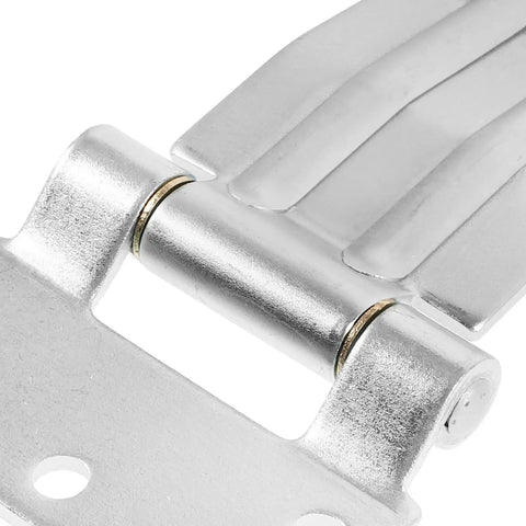 Beefy Heavy Duty Truck Door Hinges With Galvanized Steel Carriage Shaft, Smooth Operation And High Hardness, Stable Structure For Truck And Carriage Side Doors, Easy Install, close-up silver metal hinge