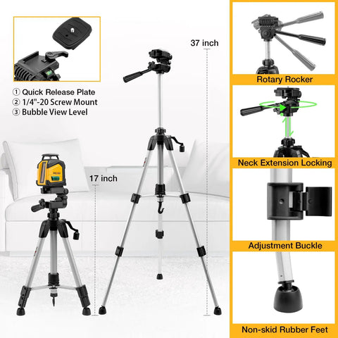 360 Degree Green Laser Level With Tripod And Carry Bag, Self Leveling Cross Line With Wide Angle Vertical Beam, 100 Feet Range, Dual Power, Magnetic Base, Wall Panel Stand, DIY Ready Pro Grade For Construction And Tile Renovation, 37-inch tripod