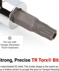 Close-up of S2 steel TR Torx bit from Three Eighths Inch Drive Tamper-Resistant Torx Bit Socket Set With Rail, TR10-TR60