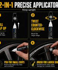 2-in-1 precise applicator for Gloss Black Rim Touch Up Paint And Wheel Scratch Repair Kit For Curb Rash Quick Dry Auto Wheel Refinisher.