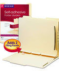 Self-Adhesive Folder Divider With 1-Inch Twin Prong Fastener For Letter-Size Manila Folders, 25 Per Pack, shown installed