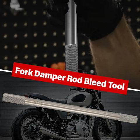 Motorcycle Fork Service Kit With Oil Level Tool Fork Spring Compressor And Damper Rod Bleed Tool close-up in use