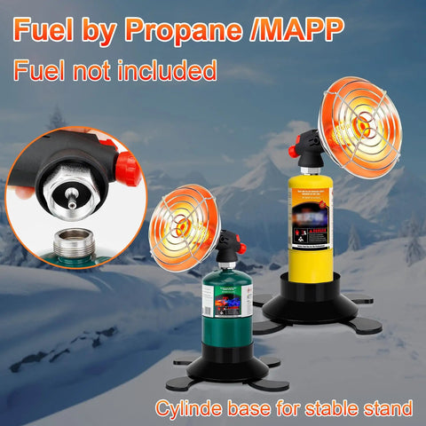 Portable Propane Camping Heater For Tents And Outdoor Spaces With Easy Control Valve Foldable Stand Gas Tank Holder And Cordless Patio Warmth Rugged Build For Garage Hiking Ice Fishing And Hunting with gas canisters.