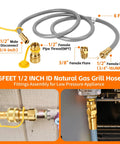 Six Foot 0.5 Inch Inner Diameter Natural Gas Hose With Quick Connect Fitting Low Pressure Ready Conversion Kit shown with fittings