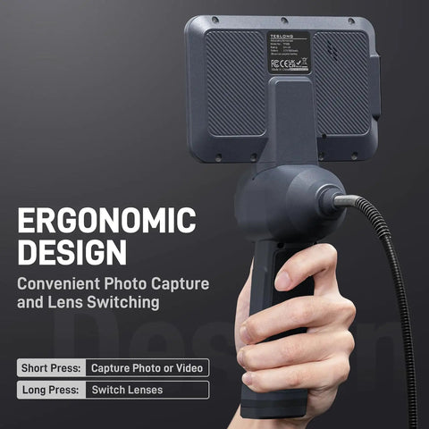 4 Way Dual Lens Articulating Borescope For Auto Techs With Joystick Control Full 360 Degree Rotation And 210 Degree Bending Pro Grade Flexible Probe For Tight Engine Spaces And Chassis Inspections, handheld monitor grip
