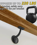 Heavy Duty Hand Rail Bracket Set 6 Pack For Stairs And Banisters, Matte Black zinc alloy bracket supporting wooden banister.