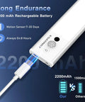Under Cabinet Lighting With Motion Sensor And Hand Wave Activation, showing 2200mAh battery, USB charging cable connected