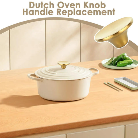 Universal Stainless Steel Dutch Oven Knob Replacement with Bright Gold Finish on enameled pot lid