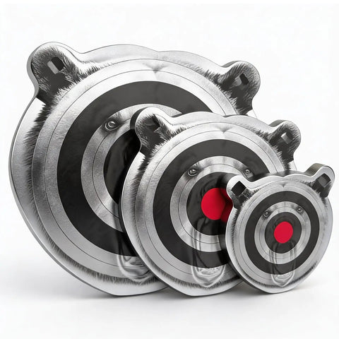 AR500 Steel Gong Targets Set 1/2 Inch Thick With Bear Head Laser Cut Silhouette Includes 4 Inch 6 Inch And 8 Inch Gongs