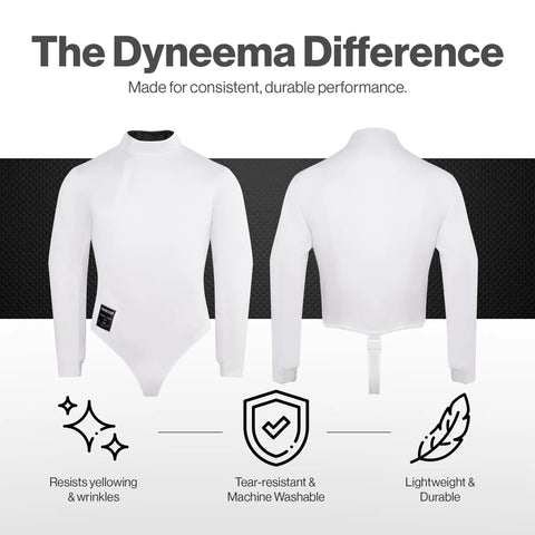 Front and back view of Men's 350N Fencing Jacket Pro-Grade Protection Breathable Lightweight Stretch Uniform, dyneema-polyester material