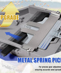 25Lb Seed Spreader With Waterproof Bag And Precise Gears For Accurate Lawn Seeding close-up of metal spring pick for gear adjustment