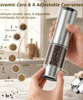 Electric Salt And Pepper Grinder Set With Type C Fast Charging Auto Mode Hands Free Operation 6 Adjustable Coarseness Settings Ceramic Core And Stainless Steel Rechargeable With LED Light handheld