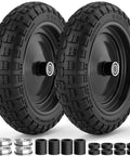 Flat Free Tire And Wheel Set 4.00-6 For Garden Cart, Wheelbarrow, And Hand Truck, 13 Inch Solid Wheel, 300 Lb Capacity, Black, 2 Pack