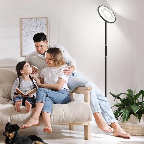 Floor Lamp For Living Room With Dimmable Stepless Color Temperature RGBW Dope Color Changing Torchiere 2700K-6500K in cozy family setting