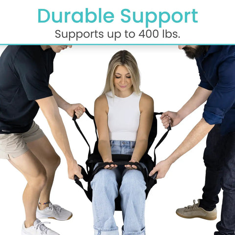 Hassle Free Chair To Bed Transfer Sling For Elderly And Disabled Patients Smooth Move Lift Assist Harness in use with three caregivers