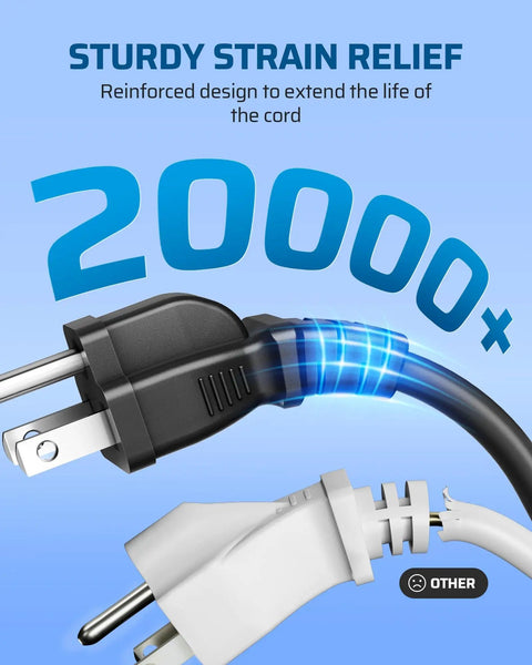 Outdoor Extension Cord 3 Ft Short Power Cable 16 AWG SJTW With 3 Prong Grounded Plugs For Indoor Use Black strain relief detail