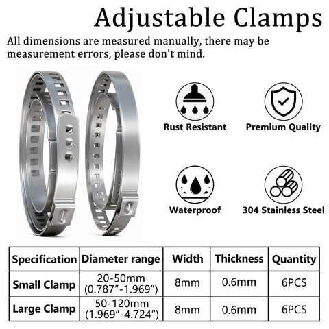 12 Piece 304 Stainless Steel CV Boot Clamp Set With 6 Small And 6 Large Universal Adjustable Drive Shaft Clamps diagram