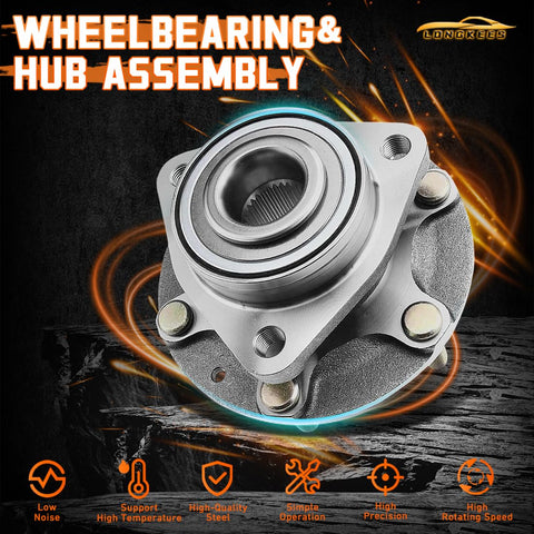 2-Piece Rear Wheel Hub And Bearing Assembly Set For 2012-2018 Focus Without Active Park Assist, 5-Lug With Magnetic ABS Encoder