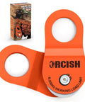 10 Ton Snatch Block and Tackle Pulley System Delivers 22,000 Lbs Capacity for Beefed Up Offroad Recovery, Works With 0-3/4 Inch Rope, Winch Hook Accessory Kit For Truck Tractor ATV UTV shown with packaging, featuring bright orange color and brand logo.