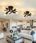 Four Light Semi Flush Mount Ceiling Light Fixture Two Pack Matte Black With E26 Base Modern Farmhouse Style in living room