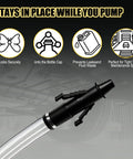 Flexible hose tip of 30cc Hand Fluid Transfer Pump For Gallon And Wide Mouth Bottles, highlighting secure attachment feature