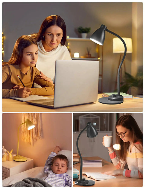 Eye Friendly LED Desk Lamp With USB Charging Port, 3 Color Temps, Dimmable Reading Light, Smart Auto Dim With Motion, Flexible Neck For Desk Or Nightstand, Energy Saving 56 LED Beads, AC Adapter Included