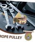 Two Pack Be Beefy Heavy Duty Pulley Blocks For Rope Sliding Door Track System shown with tools, reducing vibration.