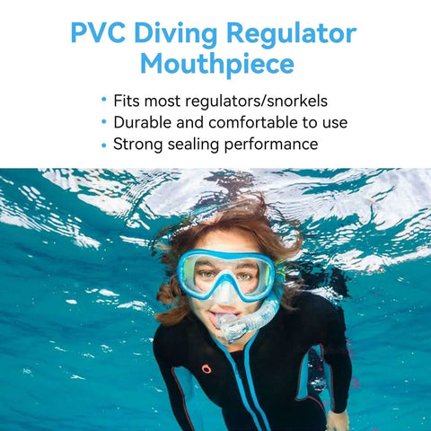 Person using PVC Snorkel Mouthpiece Replacement For Regulators And Scuba Gear With Comfort Fit in underwater setting.