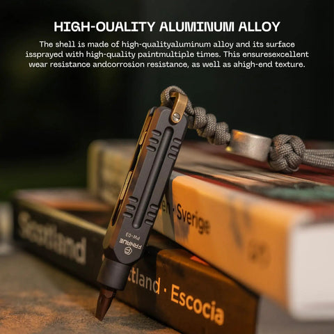 EDC Magnetic Mini Screwdriver Set With 10 S2 Steel Bits and Portable Aluminum Handle shown on books