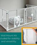 Six Panel Petyard Passage Dog Playpen Fence with wall mount kit, easy setup, freestanding, lockable door, indoor use, light gray