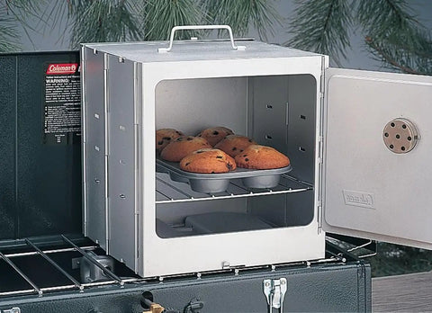 Portable Camping Oven With Built In Thermometer And Adjustable Rack Folds Flat For Easy Storage Sits On Camp Stoves Or Fire