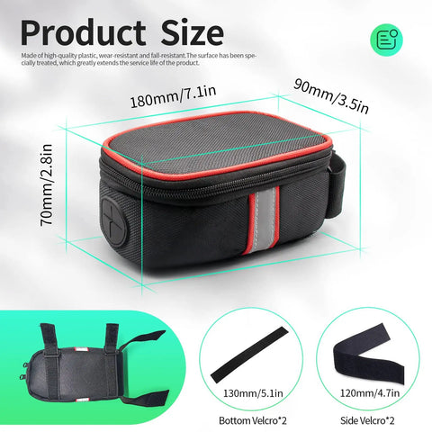 Badass Small Ebikes Controller Bag And Lithium Battery Case For Electric Motor Kits Dustproof Storage Heavy Duty Box showing dimensions and Velcro straps.