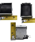 WR62X23154 Refrigerator Solenoid Cube Service Kit with tape measure for size reference, shown in three angles.